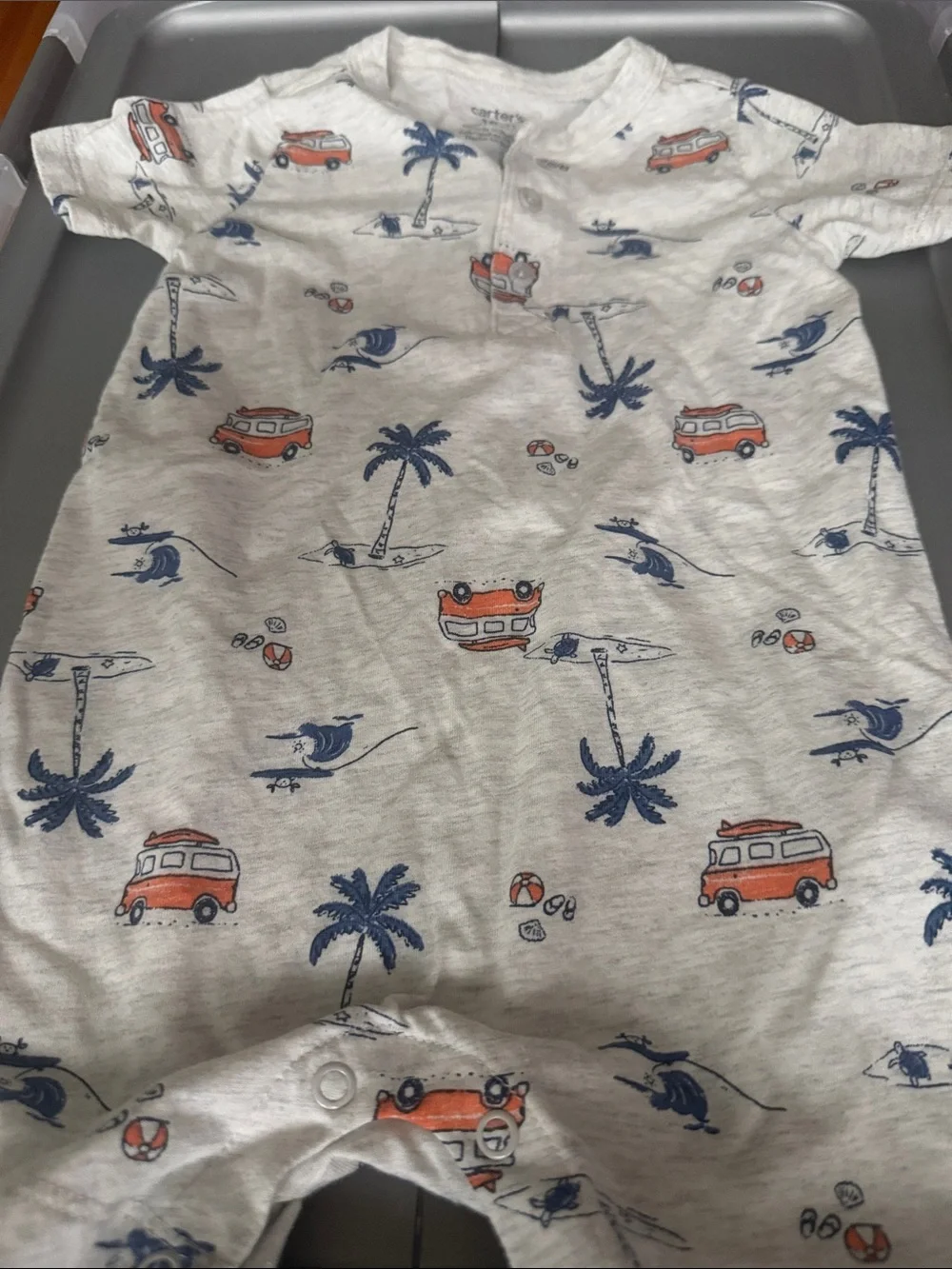 Carter's Cream One-Piece Bodysuit with Blue and Orange Beach Print